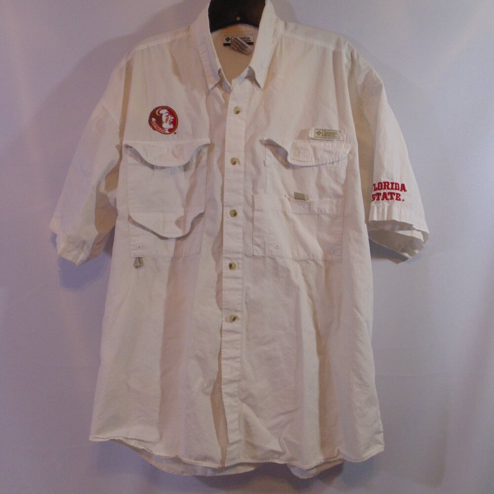 Columbia PFG Florida State Seminoles shirt men's large white short sleeve cotton - Picture 1 of 5